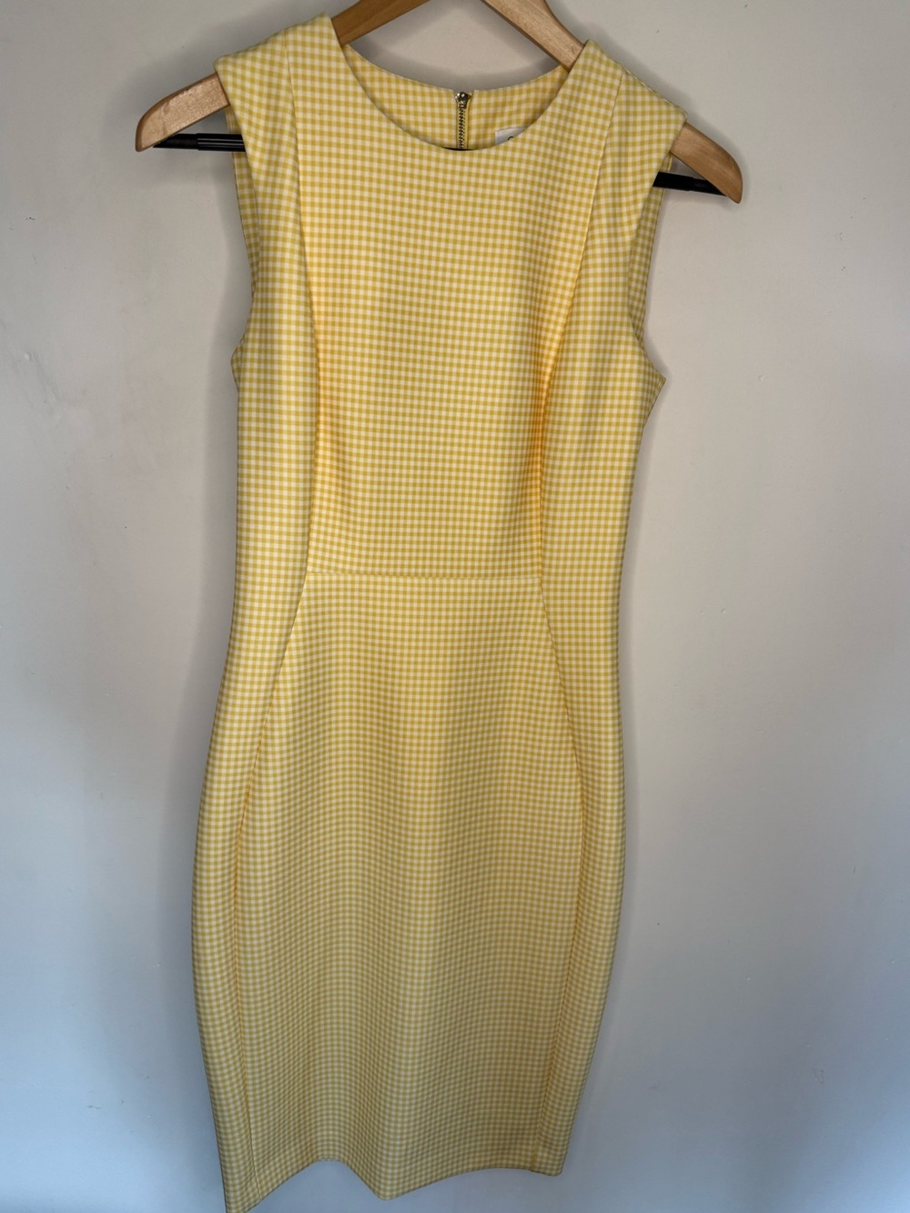 Calvin Klein Sleeveless Yellow Gingham Sheath Dress Size 4